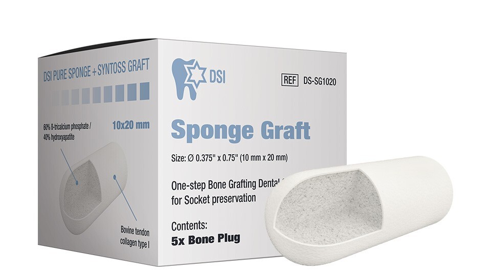 DSI DS-SG1020 Sponge Graft Collagen Plugs With Bone Graft Sterile 10mmX20mm 5/Pk
