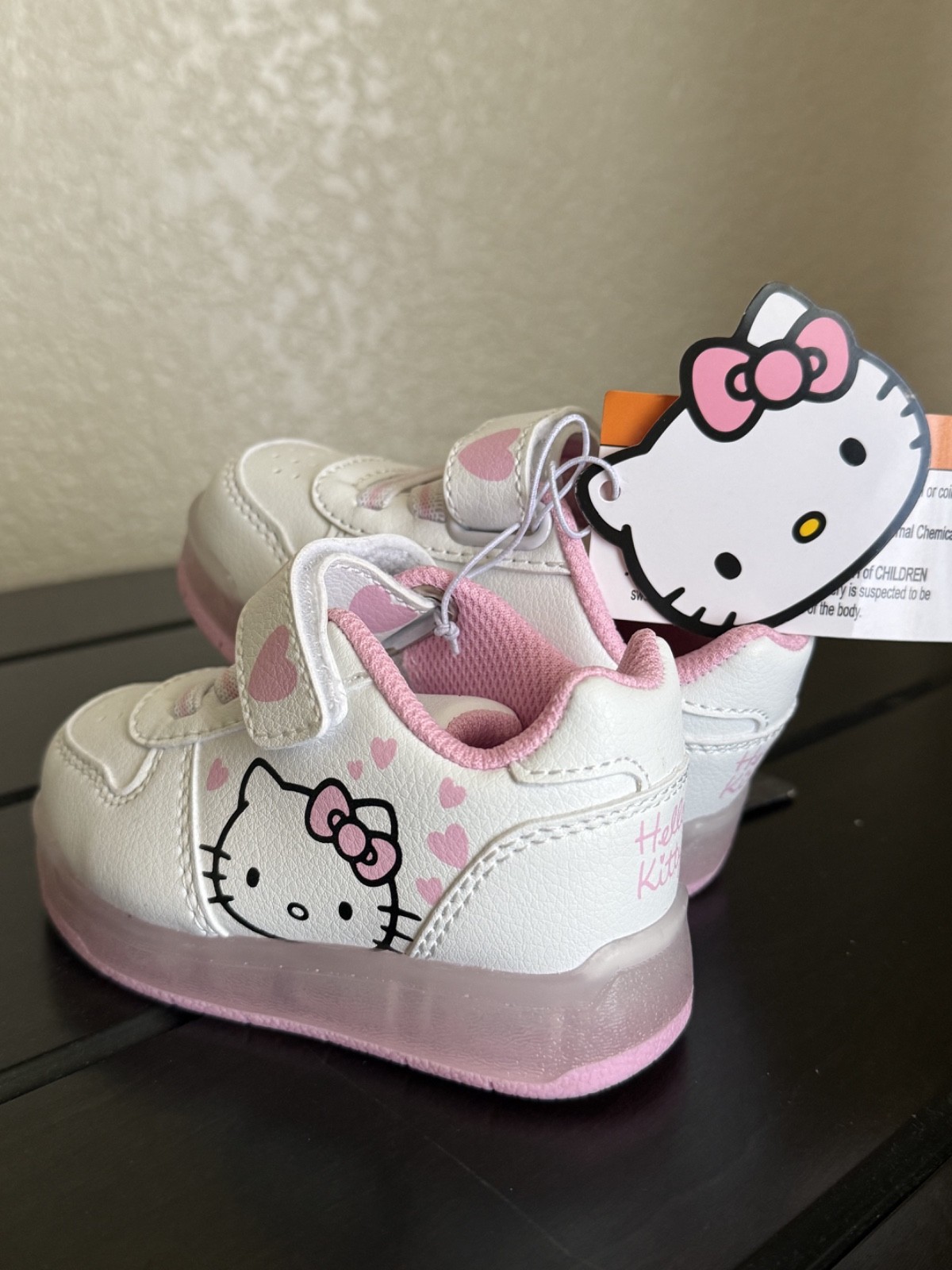 Hello Kitty Light Up Toddler Girls Sneakers - Size 5 - White Pink Hearts Sanrio