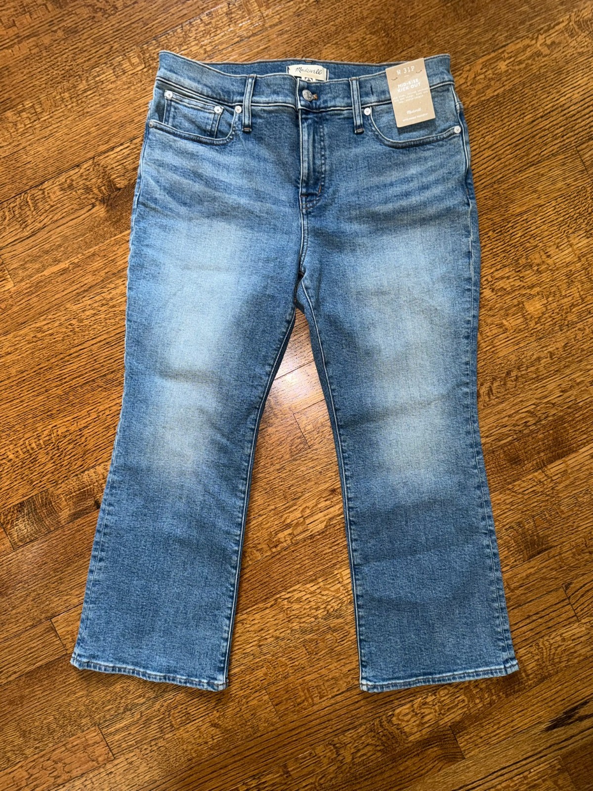 NWT Madewell Petite Mid-Rise Kick Out Crop Jeans - Oneida Wash - Size 31 Petite