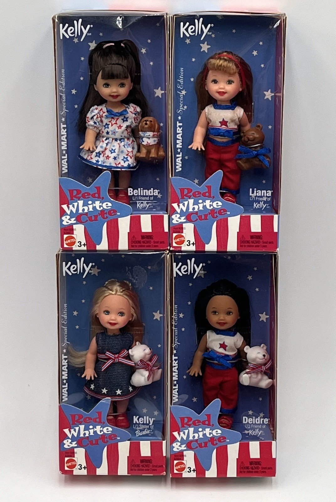 Red, White & Cute Kelly and Friends Dolls Mattel 2003 Belinda Deidre Liana BNIB