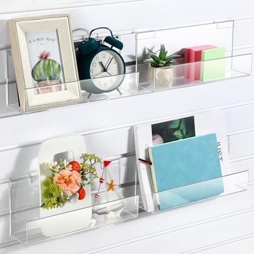 Effortless Installation Clear Acrylic Slatwall Shelves - 4 Count Display Set