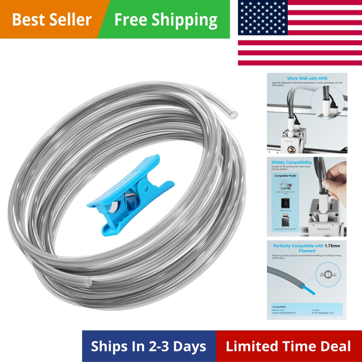 Ultra-Smooth PTFE Tube for 1.75mm filament with Cutter for Extruder,2.5mm IDx... Ultra-Smooth PTFE Tube for 1.75mm filament with Cutter for Extruder,2.5mm IDx...