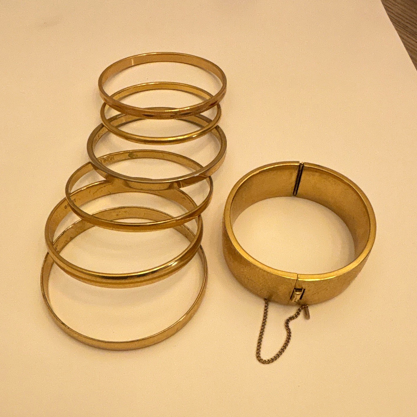 Vtg. MONET Gold Tone Hinged Cuff & Stacking Bangle Bracelet Lot Set (7pc bundle)
