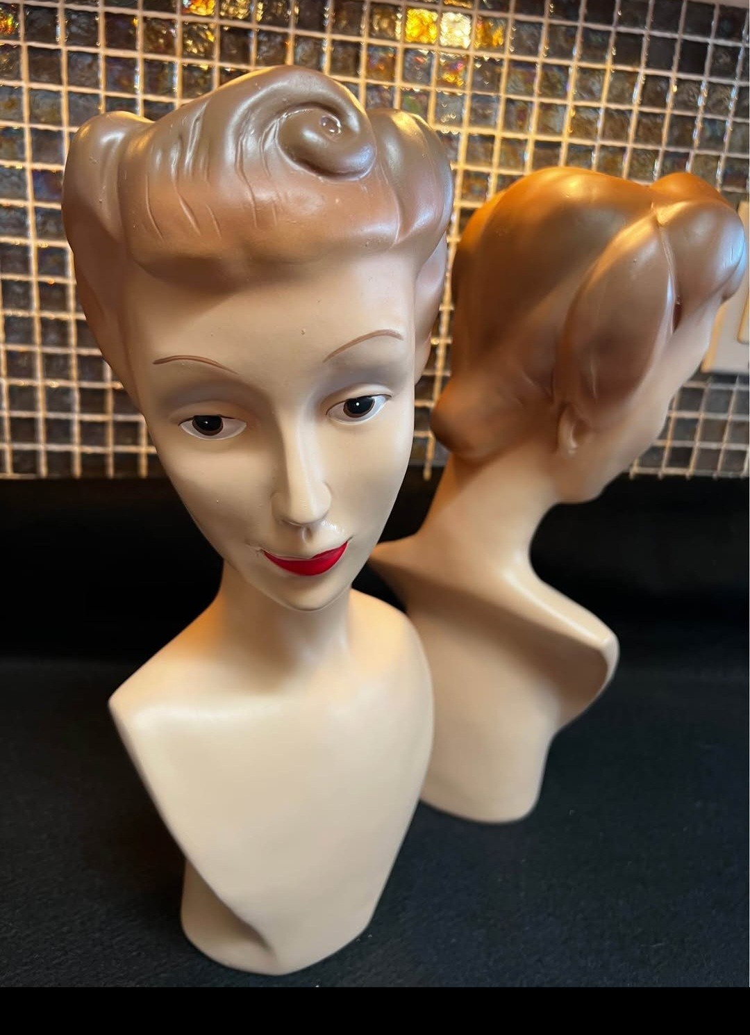 Beautiful pair of vintage female mannequin display busts 