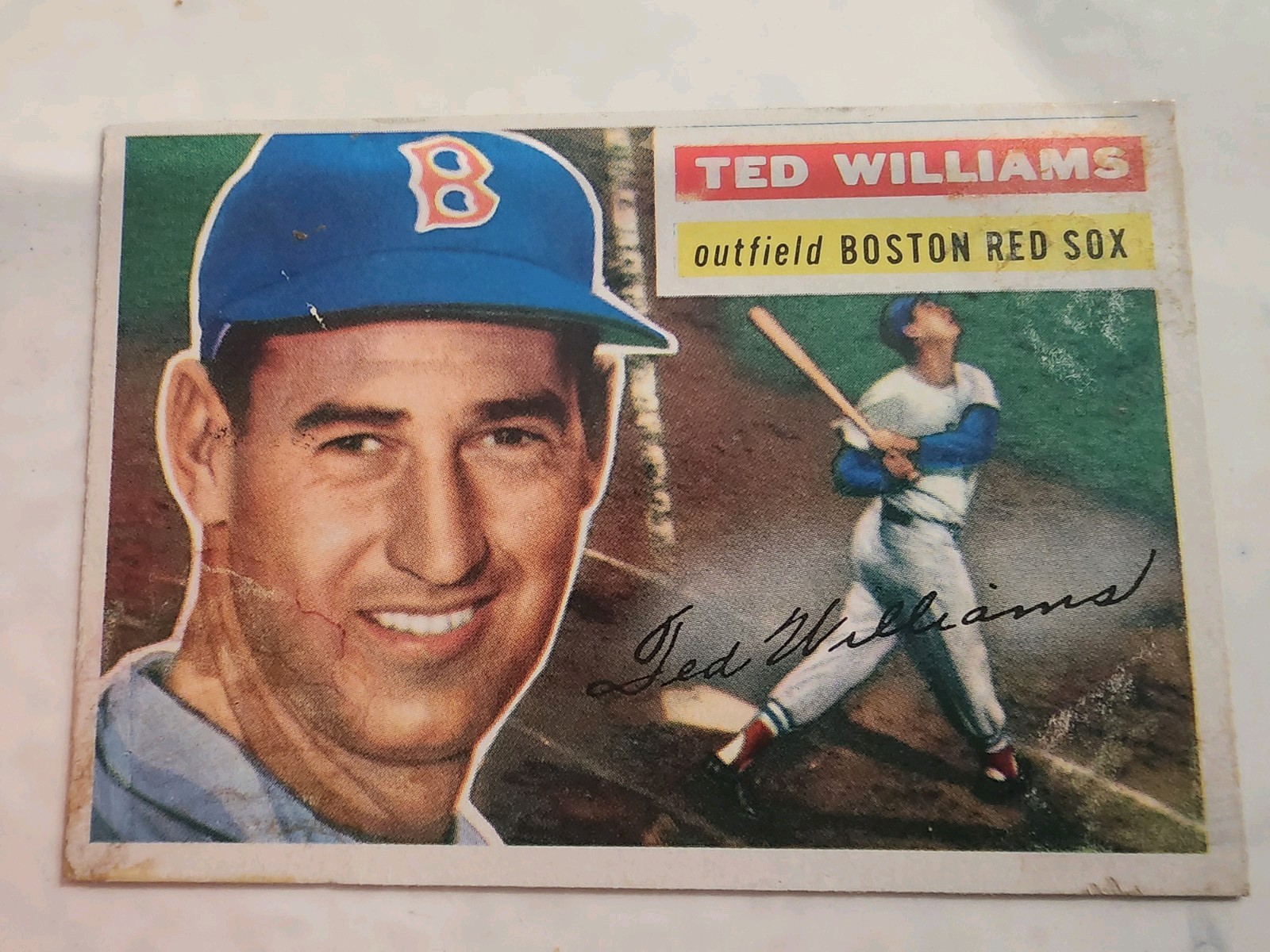 Topps 1956 Ted Williams Boston Red Sox Base Set Baseball Card. Surface issues Topps 1956 Ted Williams Boston Red Sox Base Set Baseball Card. Surface issues