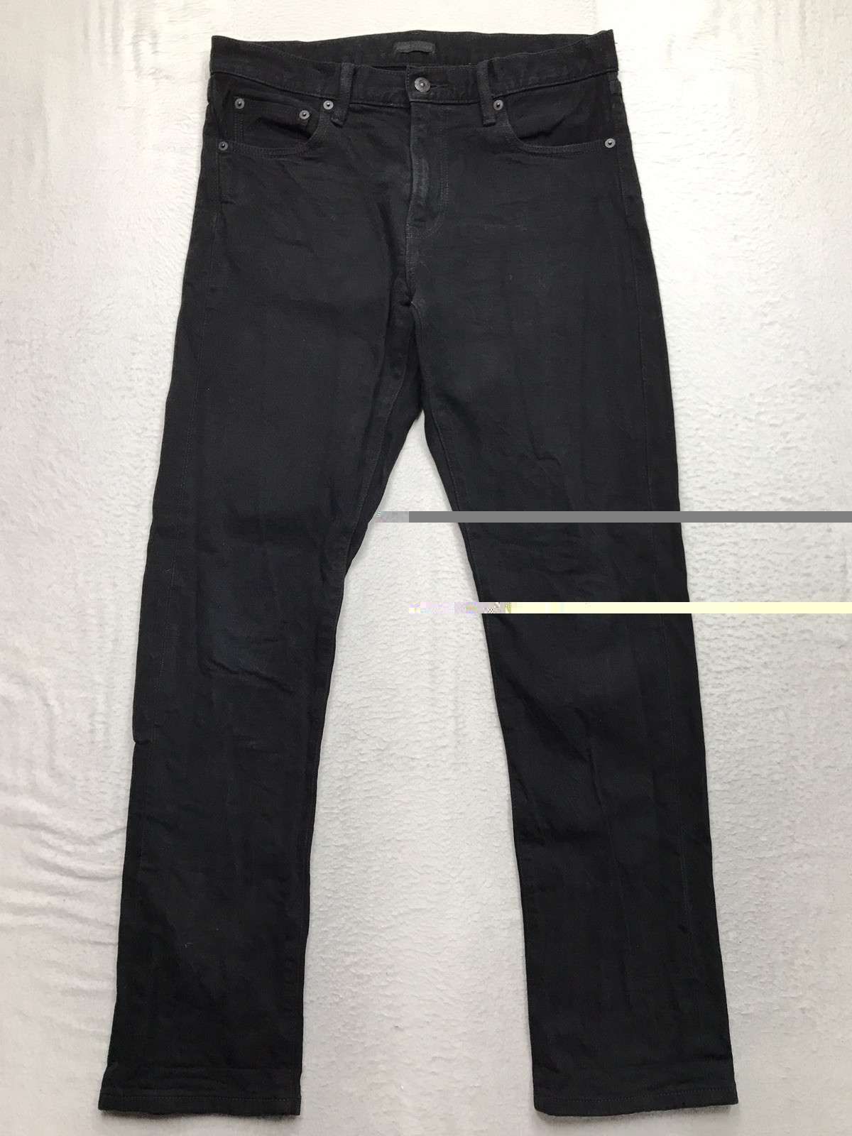 UNIQLO Selvedge Jeans Men 31x32 Black Slim Straight Mid Rise Stretch