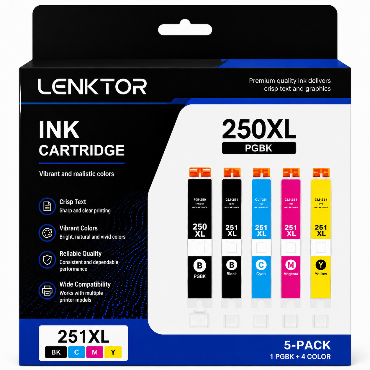 PGI-250XL 1PGBK CLI-251XL 4PK 1BK 1C 1M 1Y Ink Fit MG5500 MG5622 MG6620 MG7150