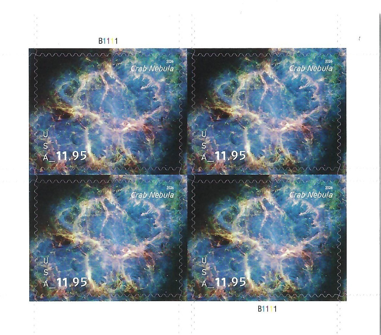 Crab Nebula USPS Priority Mail Stamps Pane 11.95 x 4 = 47.80 Crab Nebula USPS Priority Mail Stamps Pane 11.95 x 4 = 47.80