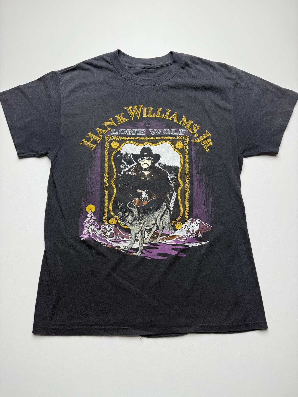 Vintage Hank Williams Jr Shirt Mens Lone Wolf Tour 1990 90\'s Tee VTG Band Read