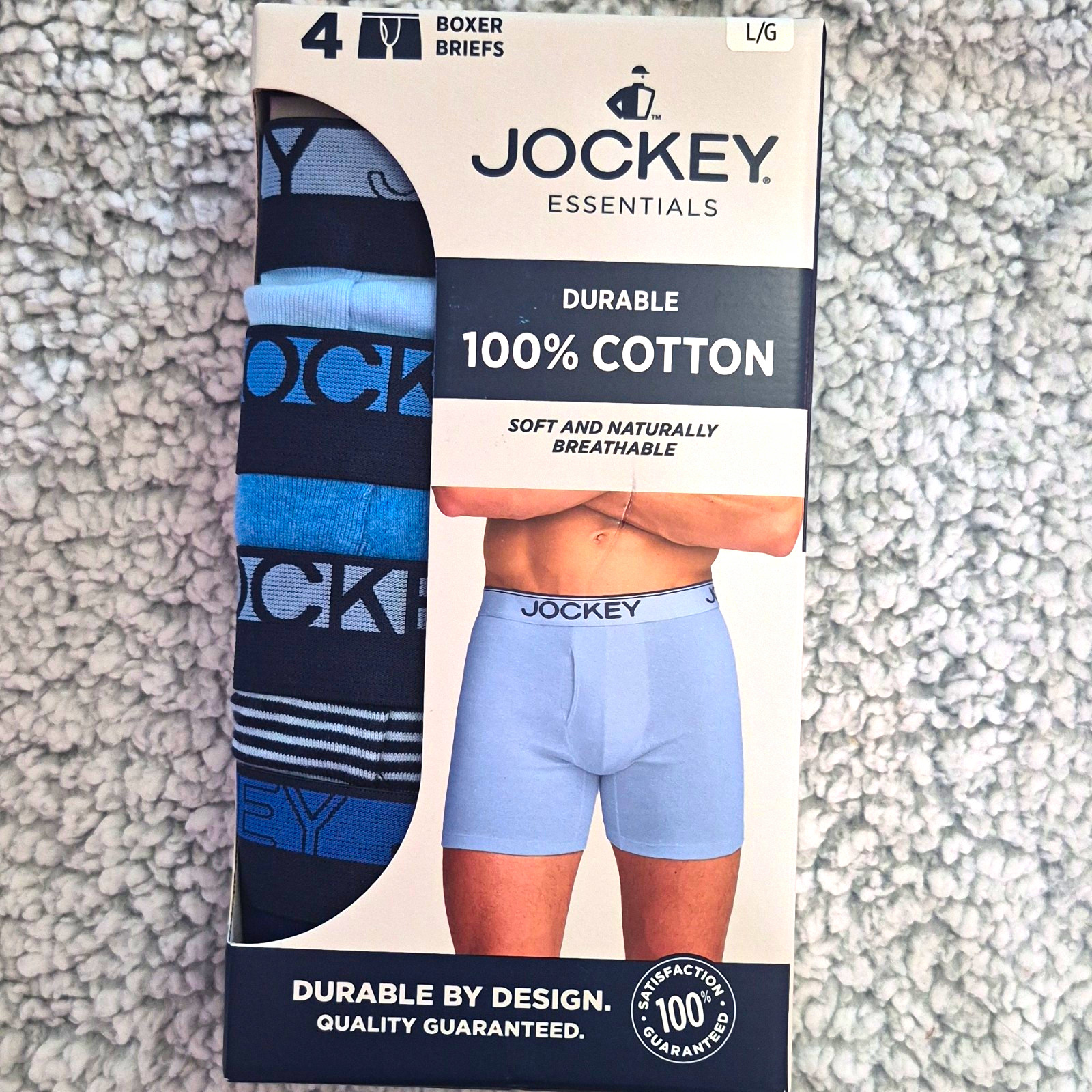 Jockey Essentials Men\'s Cotton Boxer Briefs 4-Pack L Breathable