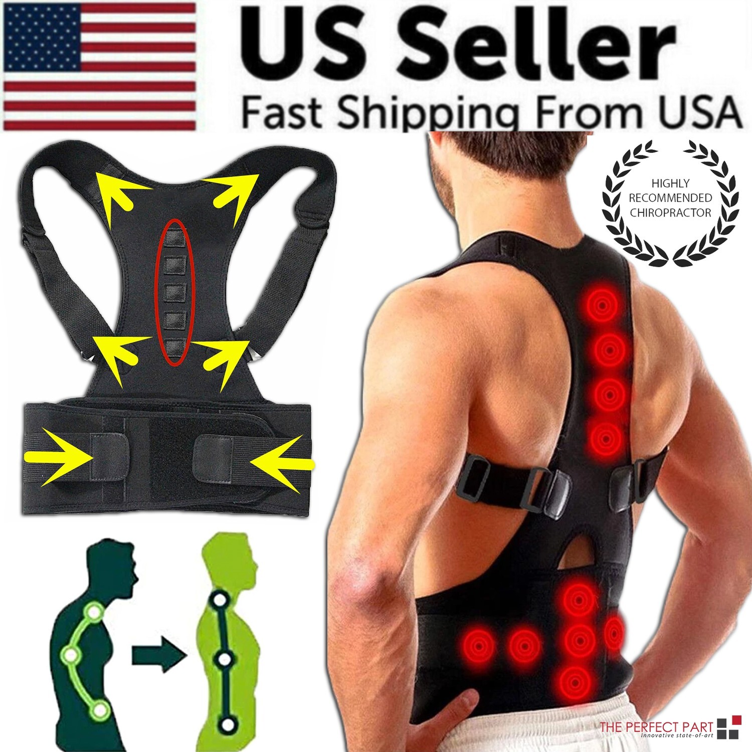 Posture Corrector Support Magnetic Back Shoulder Brace Belt Band For Men Women Posture Corrector Support Magnetic Back Shoulder Brace Belt Band For Men Women