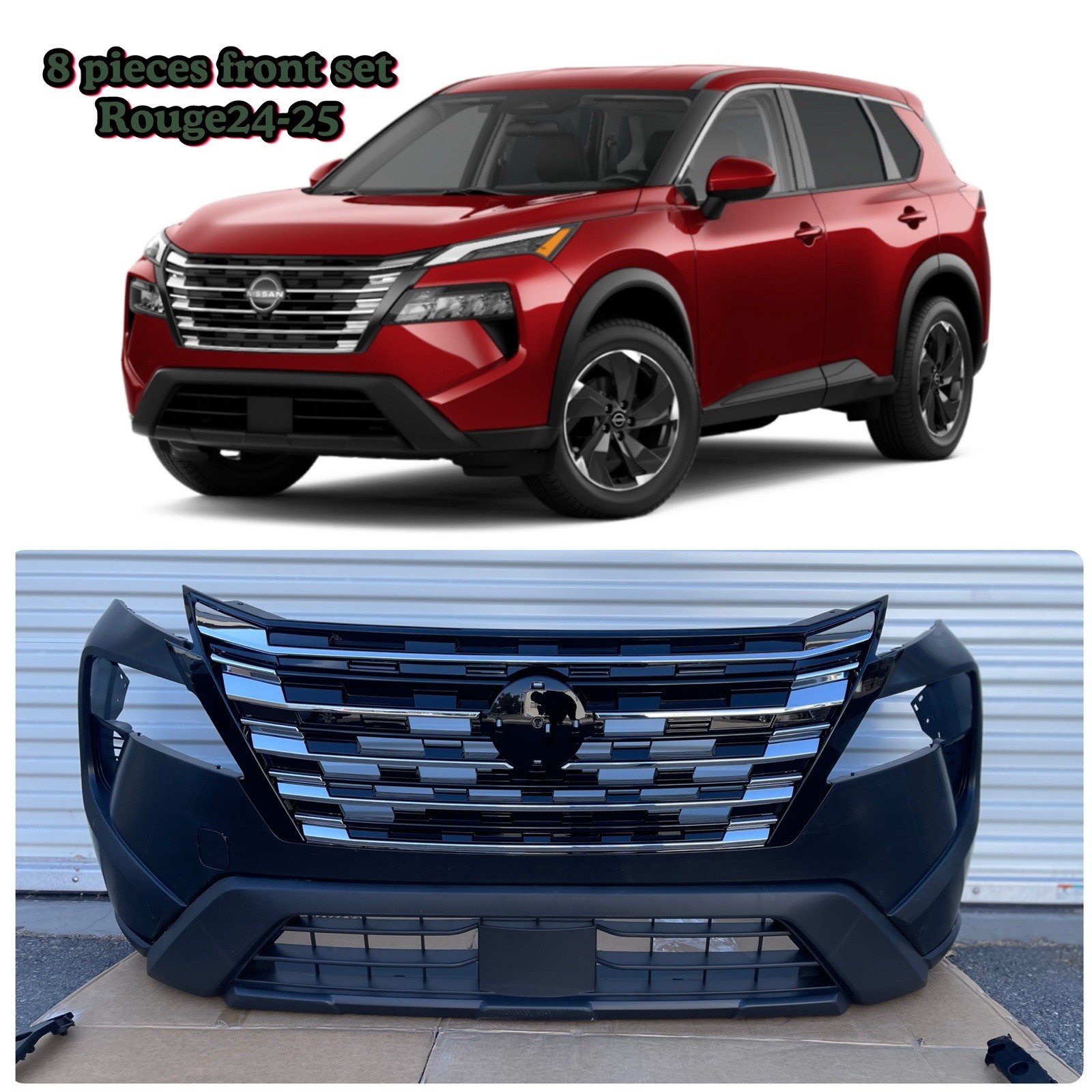 For Nissan Rogue 2024-2025 Front Bumper Complete Assembly SET 8 Pieces For Nissan Rogue 2024-2025 Front Bumper Complete Assembly SET 8 Pieces