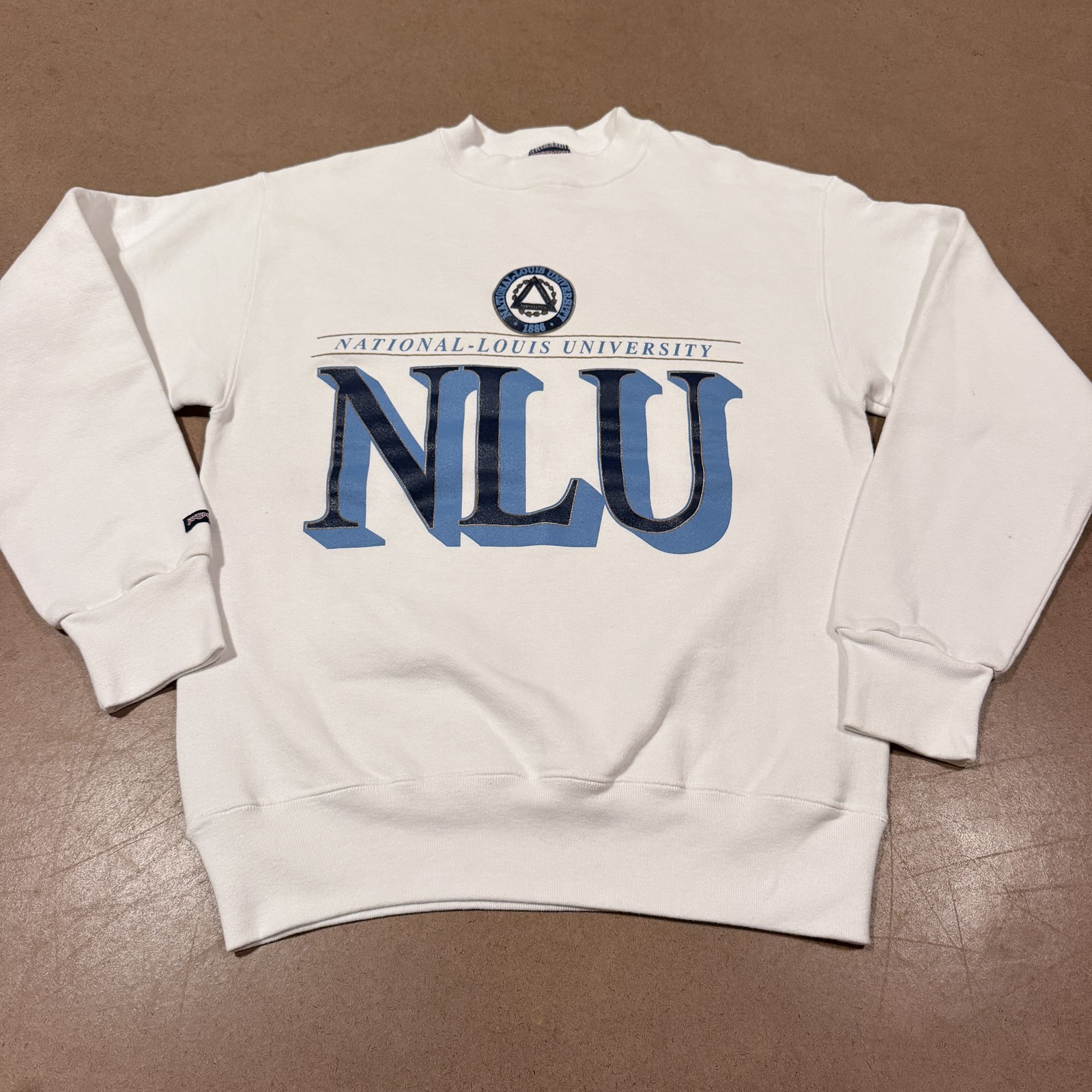 Vintage JanSport Sweatshirt Mens Medium White NLU National Louis Fleece USA 90s