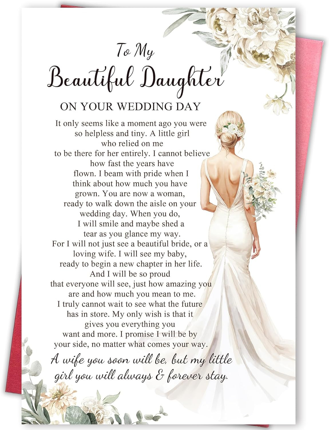 Sentimental Wedding Day Card for Daughter, Heartfelt Wedding Gift from Mom, Dad,