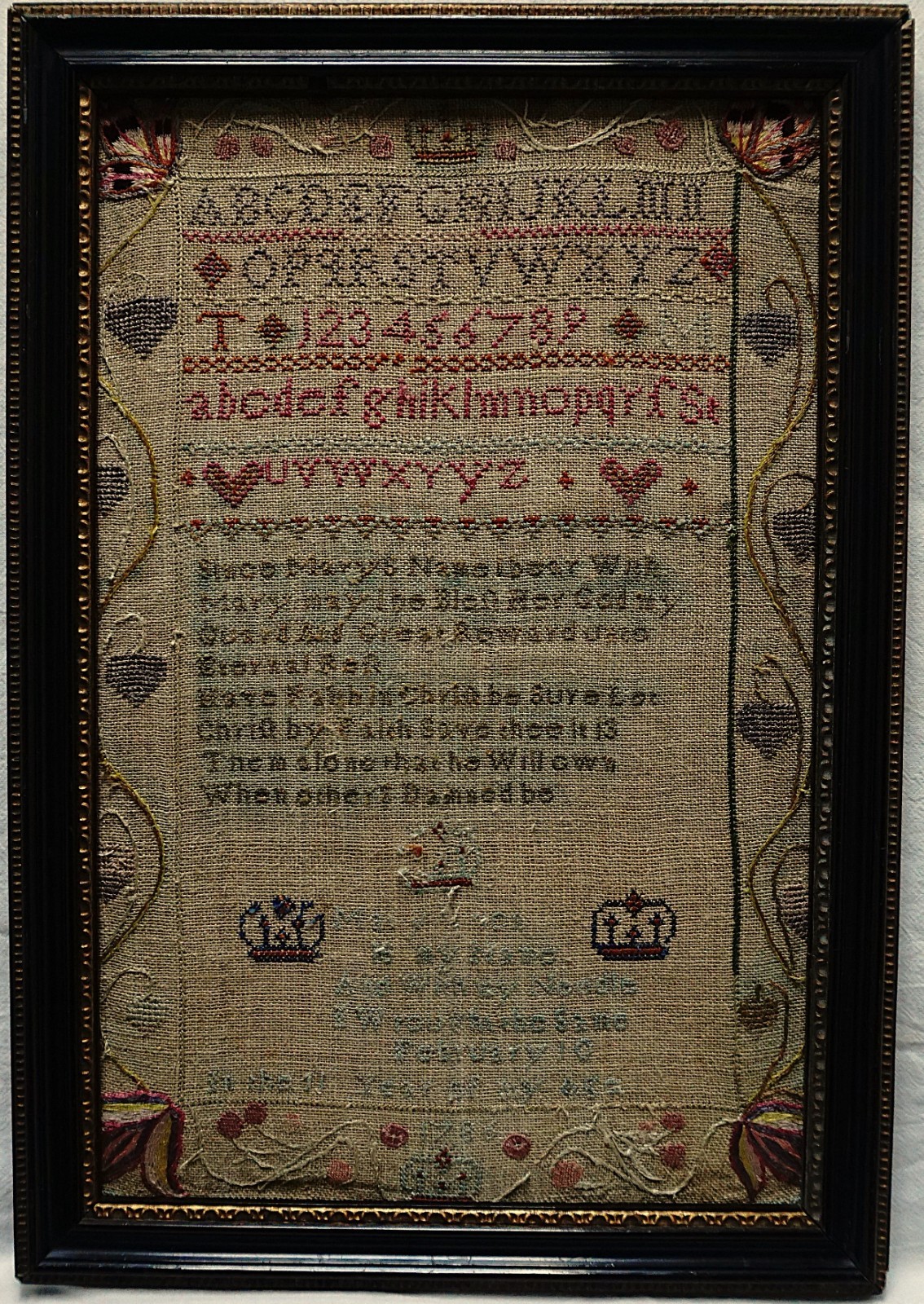 SMALL LATE 18TH CENTURY VERSE & ALPHABET SAMPLER BY MARY **SON AGED 11 - 1886