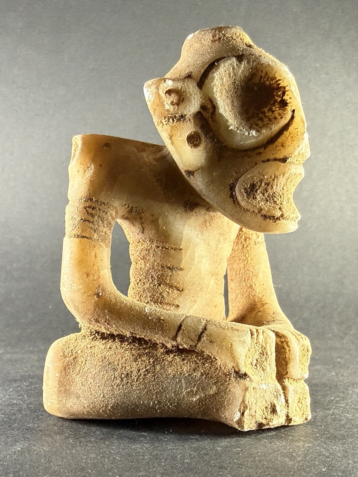 AMAZING ANCIENT PRE COLUMBIAN STONE CARVED TAINO BEHIQUE SEATED CIRCA 900AD