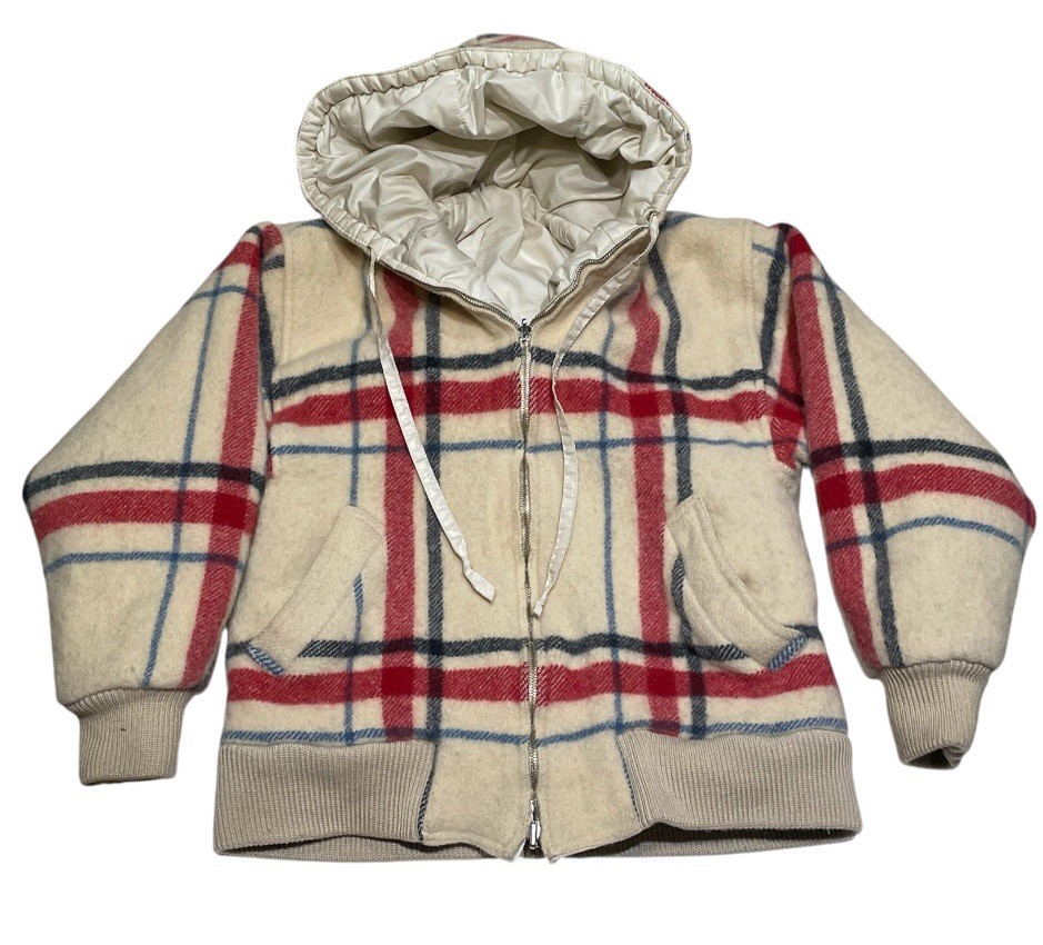Vintage Bogner Reversible Puffer Jacket Plaid Wool Ivory Hooded Ski Bomber Vintage Bogner Reversible Puffer Jacket Plaid Wool Ivory Hooded Ski Bomber
