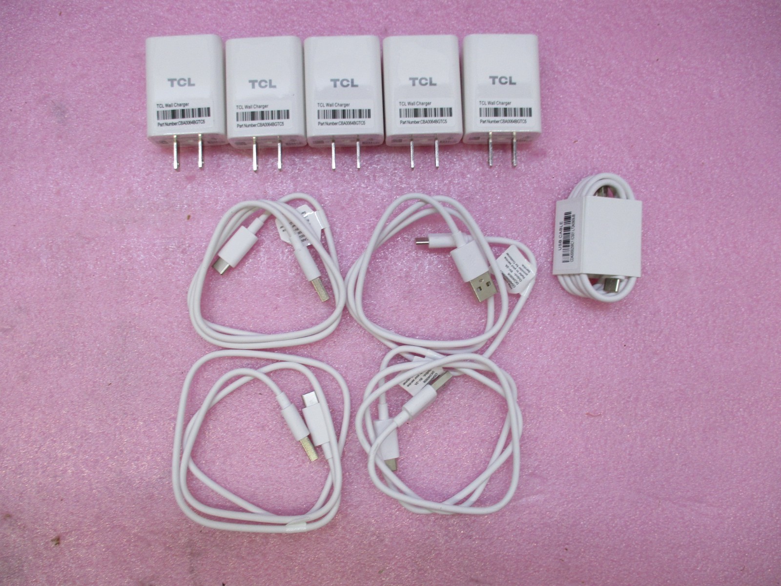 LOT OF 5 TCL TRAVEL CHARGER QC13US 5V/3A 9V/2 12V/1.5A W/ USB TYPE C CABLE T8-A8