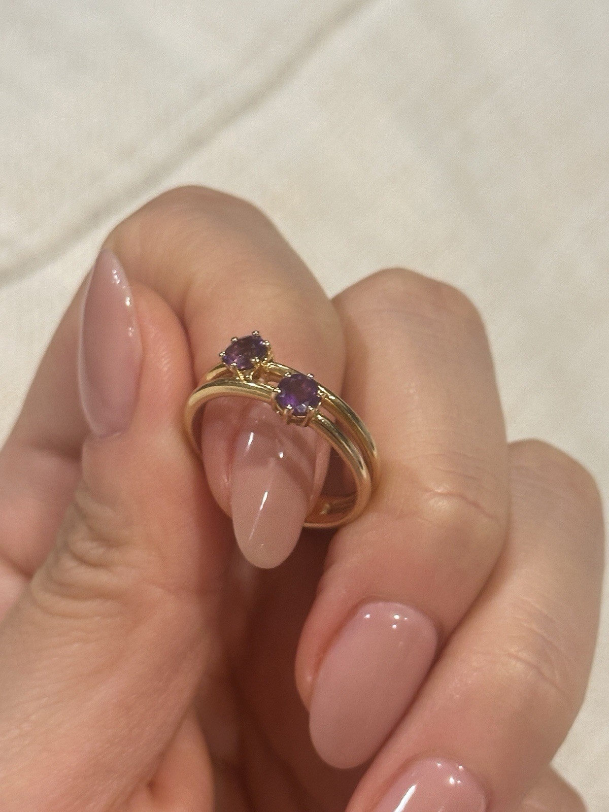 Marked 585 14k Yellow Gold Amethyst 2-Stone Bypass Ring Size 7