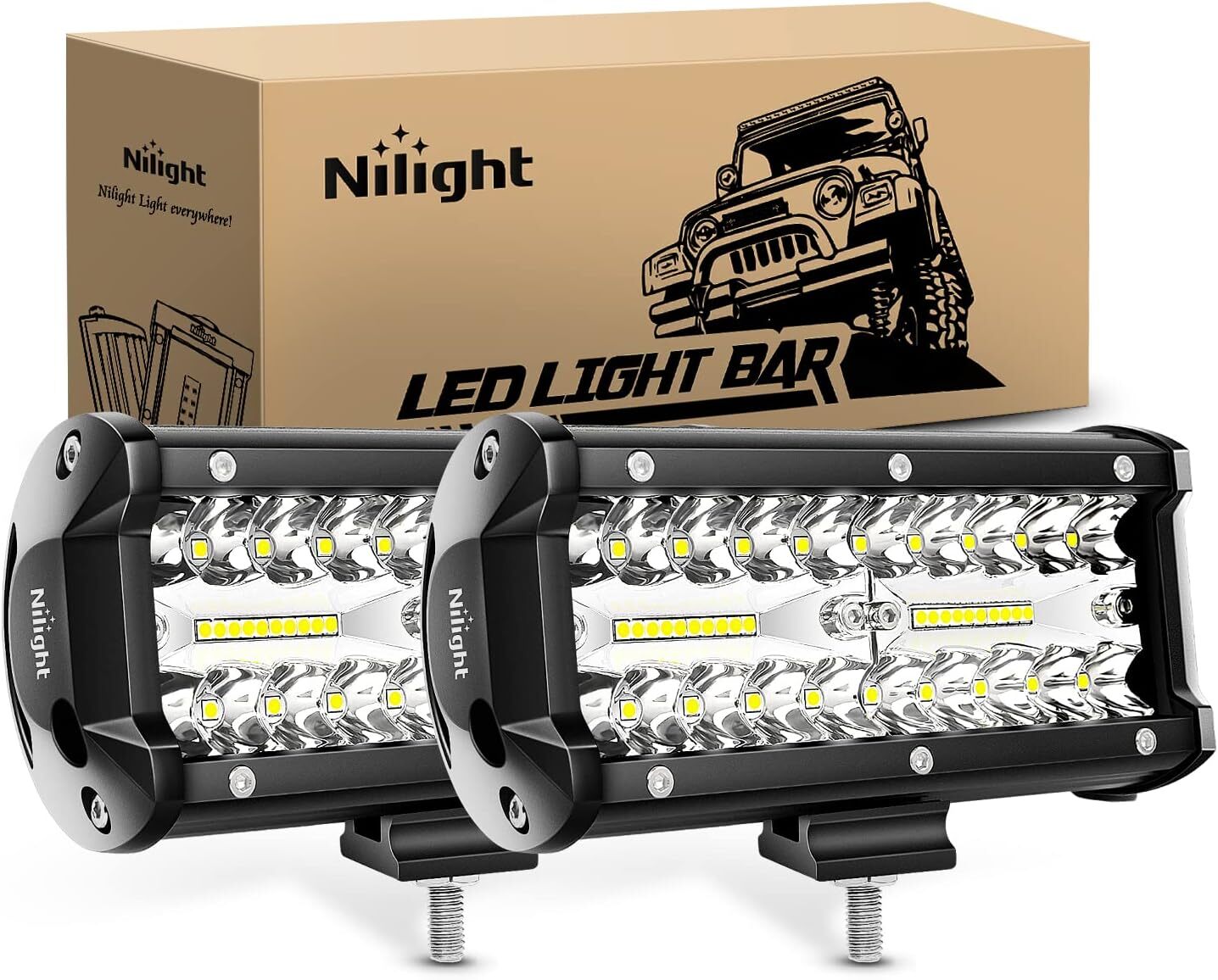Nilight 6.5Inch 2PCS 120W Spot & Flood Combo Bar Driving Led Work Light Nilight 6.5Inch 2PCS 120W Spot & Flood Combo Bar Driving Led Work Light