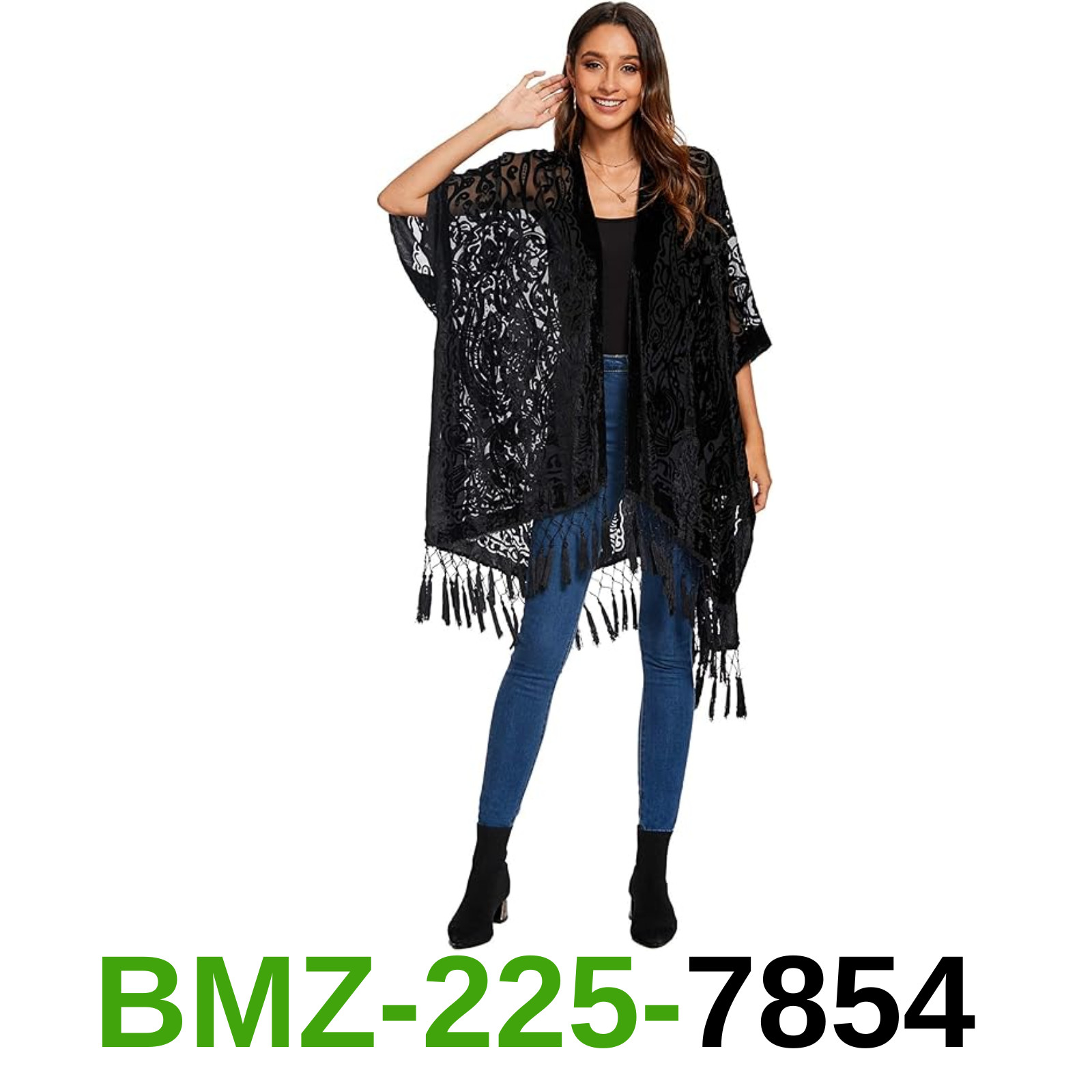 WeHello Women\'s Burnout Velvet Kimono Long Cardigan Cover Up, ONE SIZE WeHello Women\'s Burnout Velvet Kimono Long Cardigan Cover Up, ONE SIZE