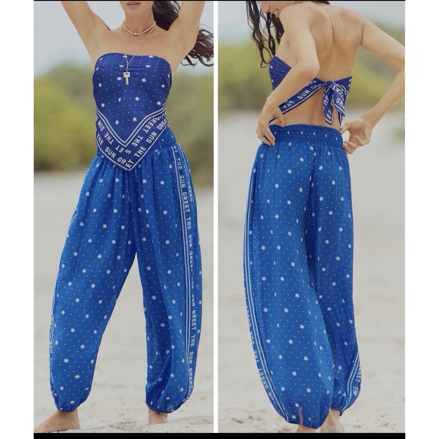 Anthropologie Celandine Blue Star Print Balloon Pants Sz S Beach Vacation Resort