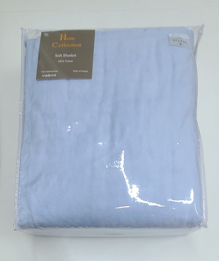 Sferra Home Collection Plush Blanket 8890 King Blue100% Cotton