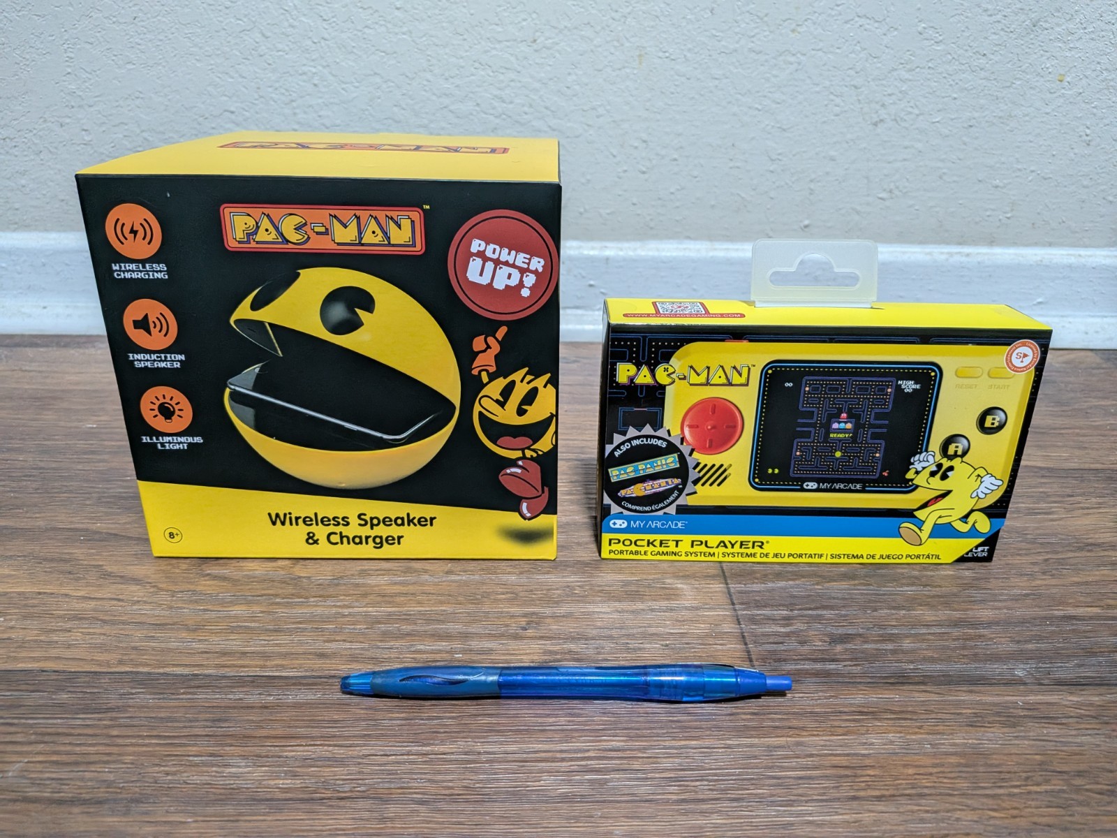 PAC-MAN Wireless Speaker, Charger, and Light & 3-Game Pocket Player Gift Set