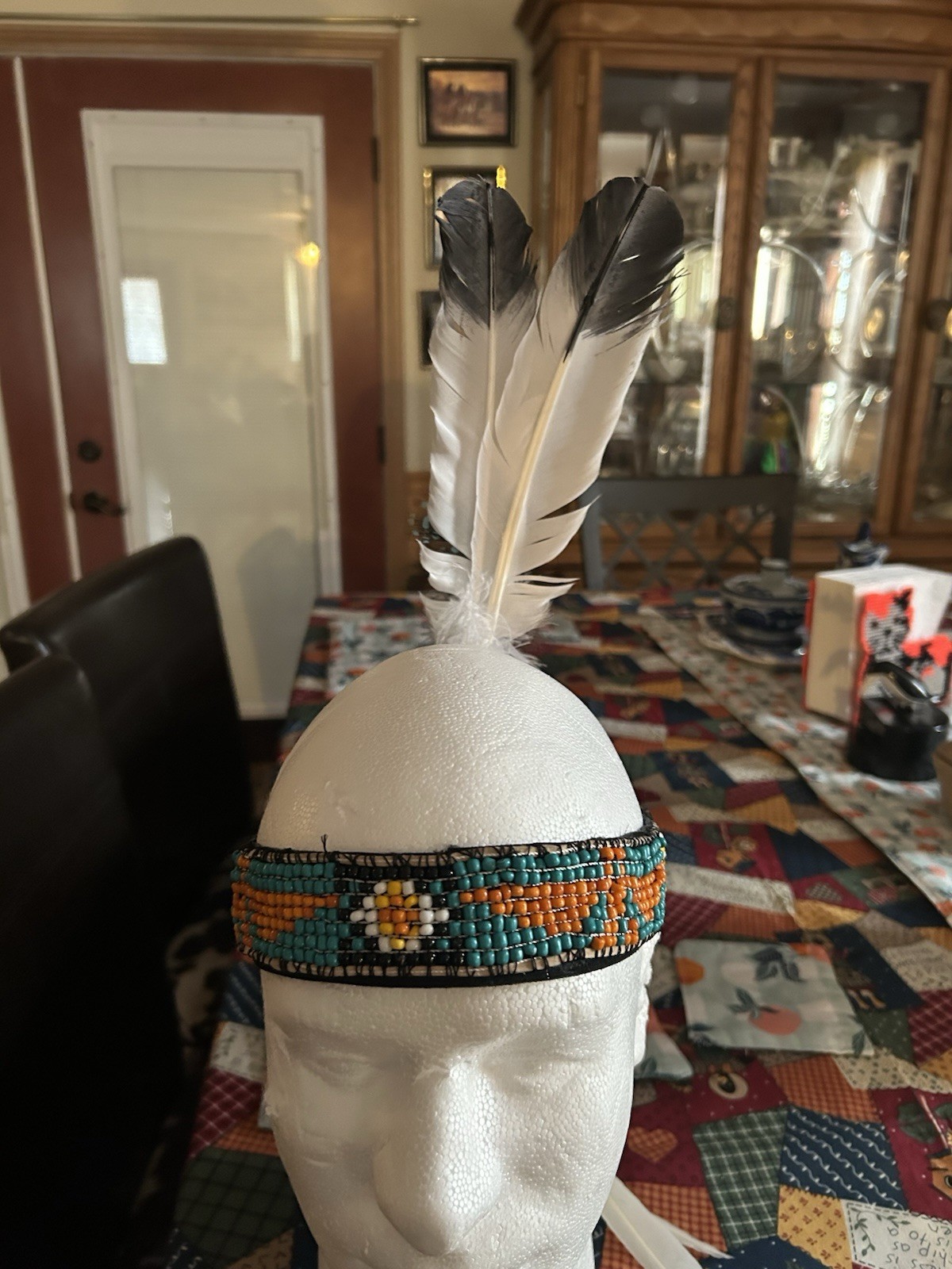 Hand Crafted Replica Two Feather Beaded Headdress Native American Regalia