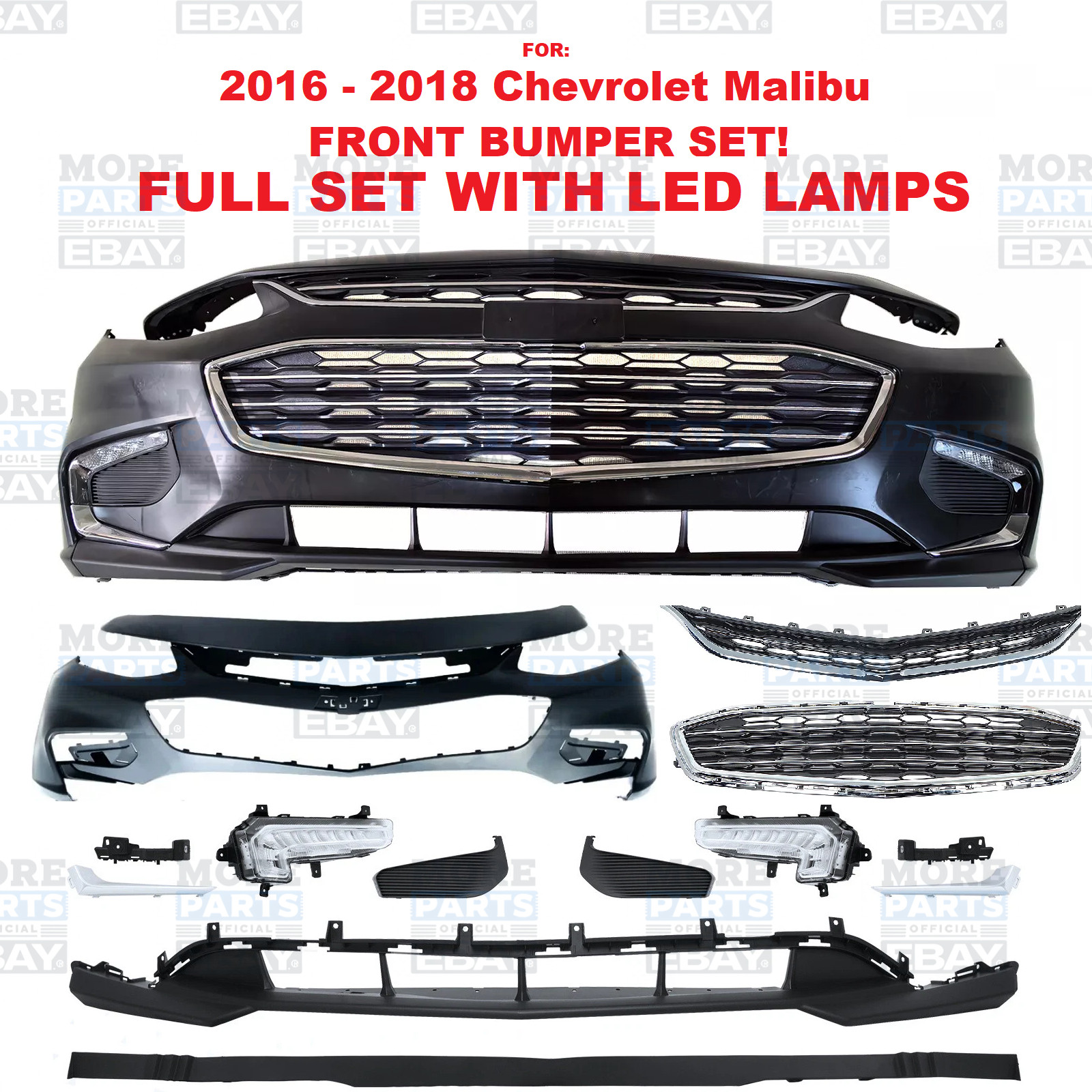 Front Bumper For 2016-2018 Chevy Malibu Cover With Valance Grille Fog Light Trim Front Bumper For 2016-2018 Chevy Malibu Cover With Valance Grille Fog Light Trim
