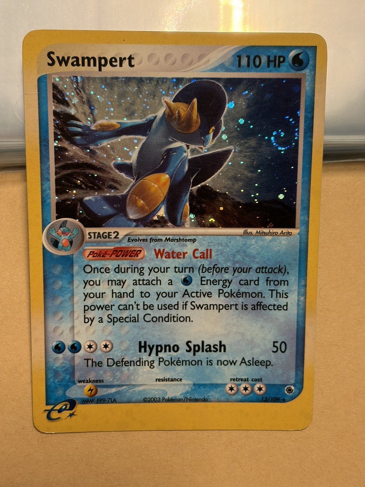 Pokemon TCG Swampert 13/109 SWIRL Ruby & Sapphire Holo Rare Eng 2003 MP Pokemon TCG Swampert 13/109 SWIRL Ruby & Sapphire Holo Rare Eng 2003 MP