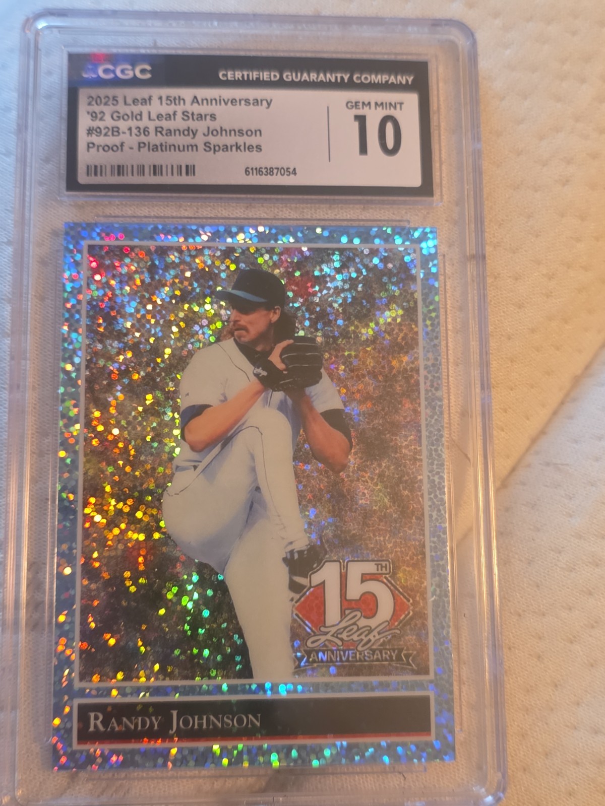 2025 Leaf 15th Anniversary 92 Gold Leaf Stars #92b-136 Randy Johnson Proof 1/1 2025 Leaf 15th Anniversary 92 Gold Leaf Stars #92b-136 Randy Johnson Proof 1/1