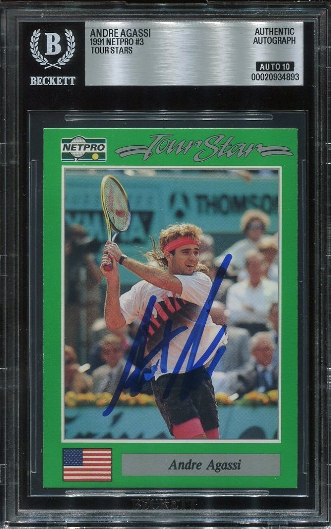 ANDRE AGASSI signed autographed 1991 NETPRO ROOKIE CARD RC BECKETT 10 (BAS)