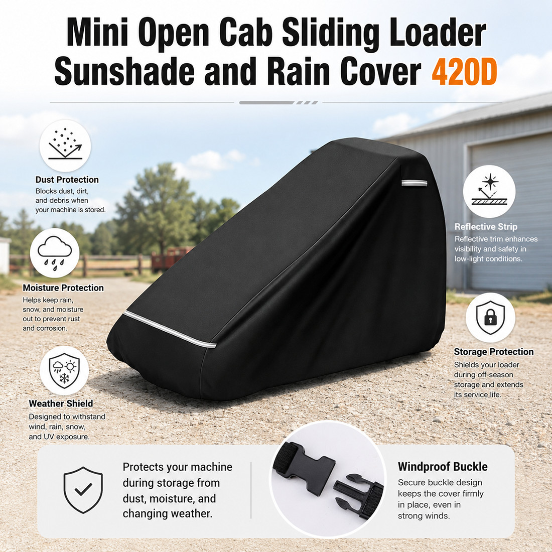 NEW 420D MINI OPEN‑CAB SKID STEER CANOPY COVER 110X43X58