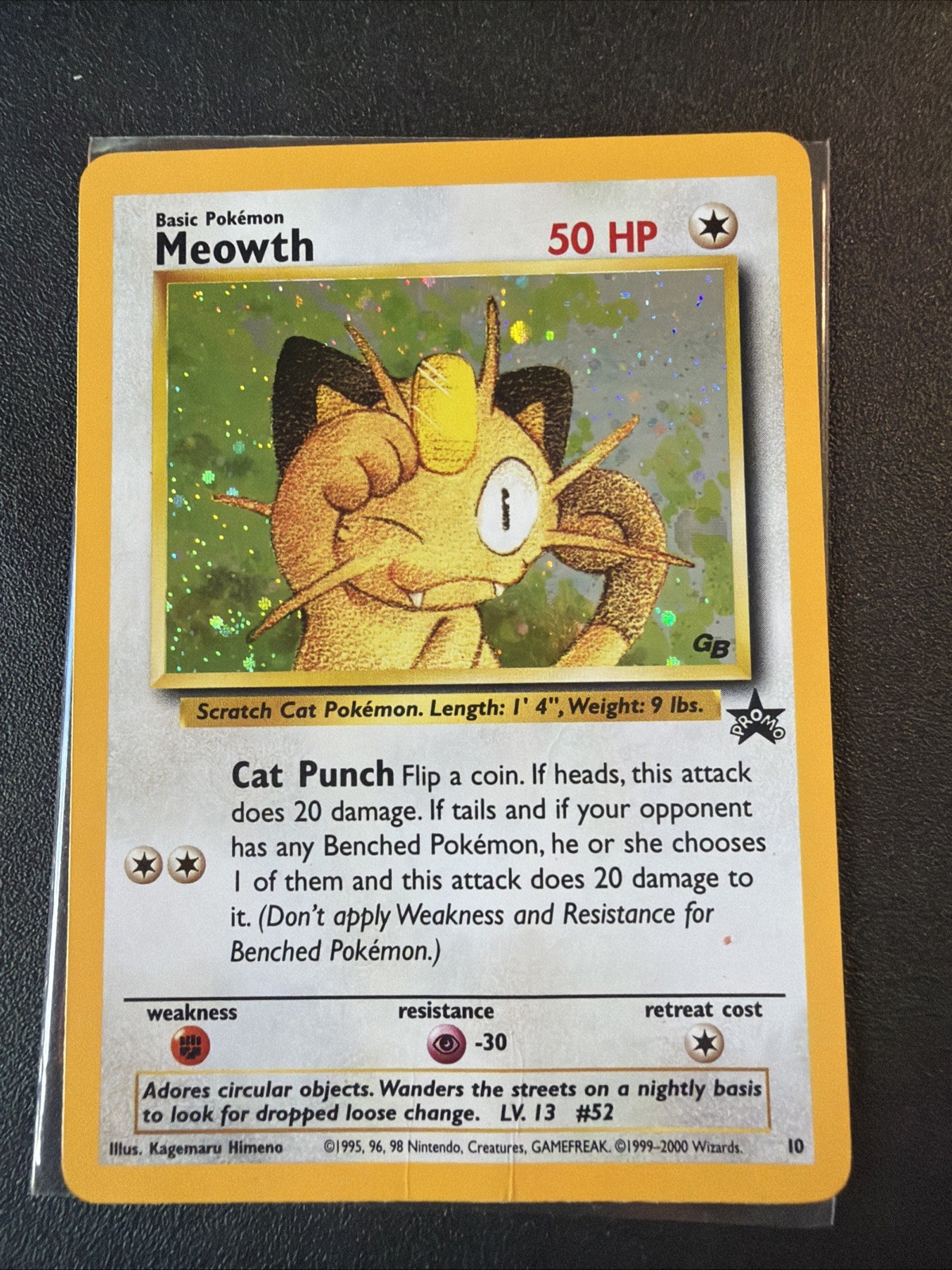 Pokémon Meowth #10 Black Star Promo Holo Card GB Stamped Moderate Play