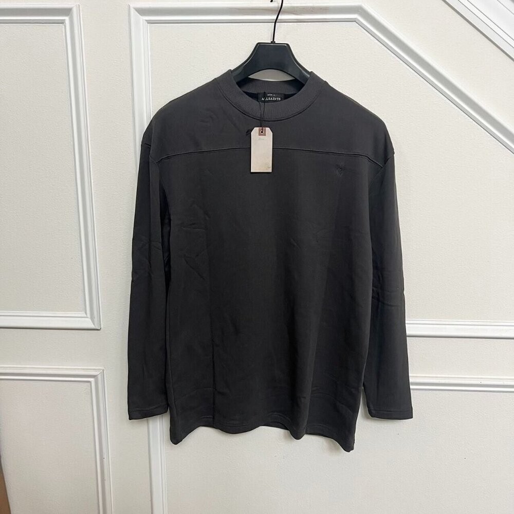 NWT AllSaints Mens Sweatshirt Gray Jumper Sweater Raven Crew Ramskull Top SZ L