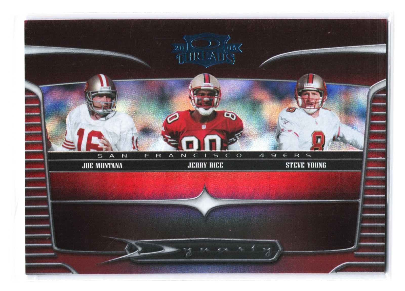2006 Donruss Threads #D-2 Joe Montana /Jerry Rice/Steve Young Dynasty Blue /100 2006 Donruss Threads #D-2 Joe Montana /Jerry Rice/Steve Young Dynasty Blue /100