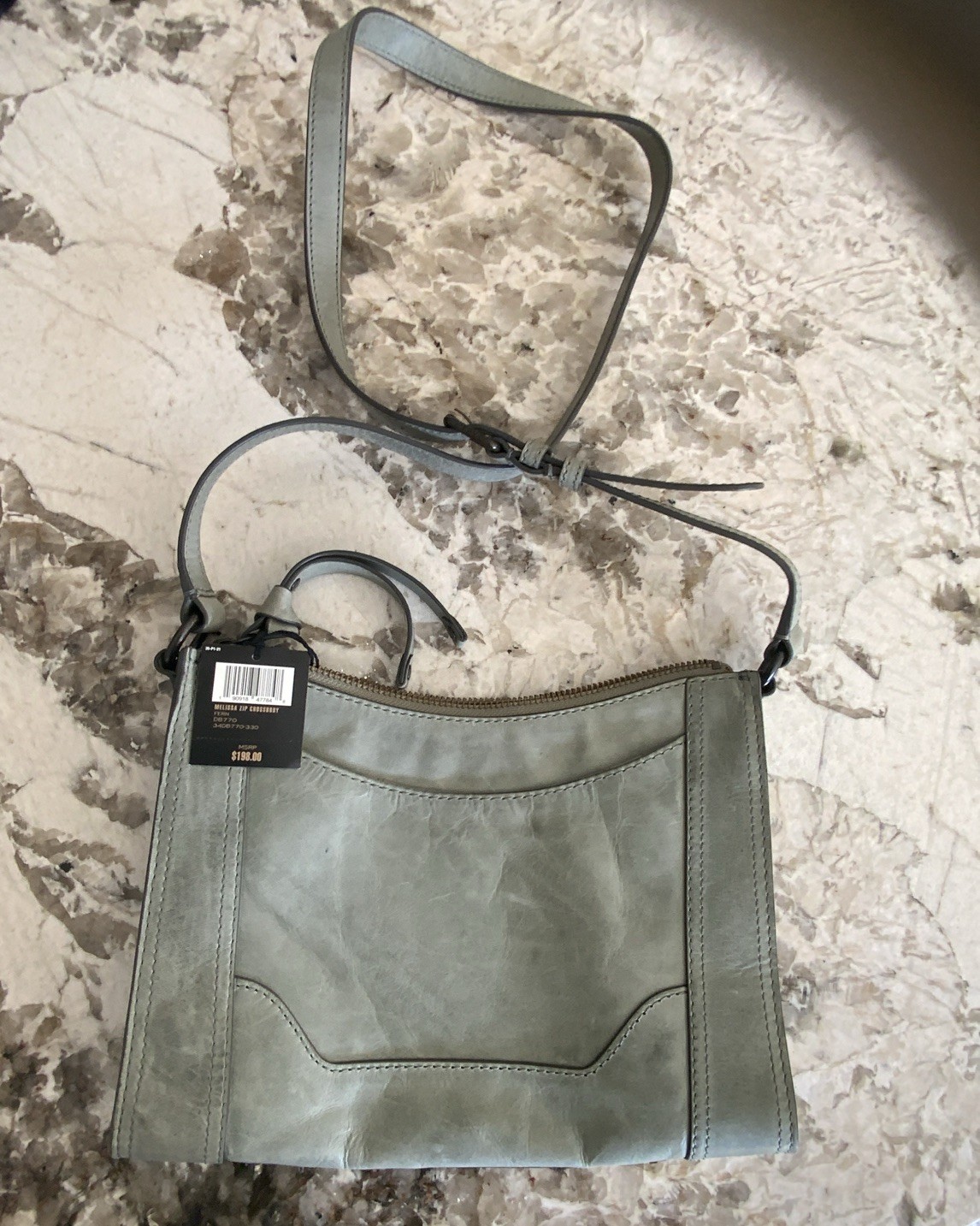 Frye Green Zip Top Crossbody Bag Adjustable Strap, Ext Pocket w/ Dust Bag NWT