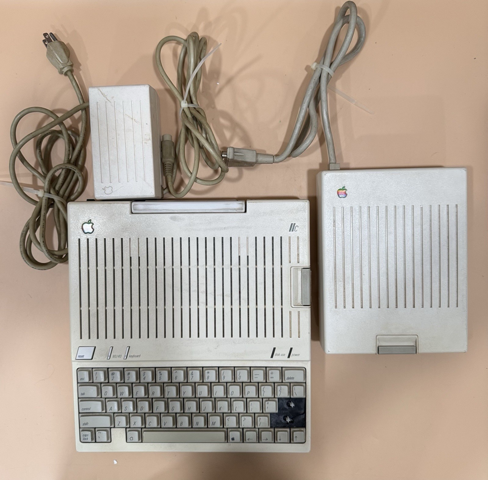 Vintage Apple IIc A2S4000 Computer Disk IIc A2M4050 Power Supply As-Is