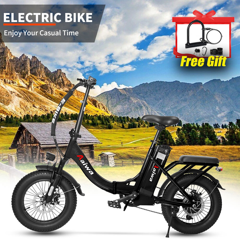 Axiniu 750W 16\'\' Electric Folding Bicycle 7Speed Fat Tire Snow Beach City Ebike