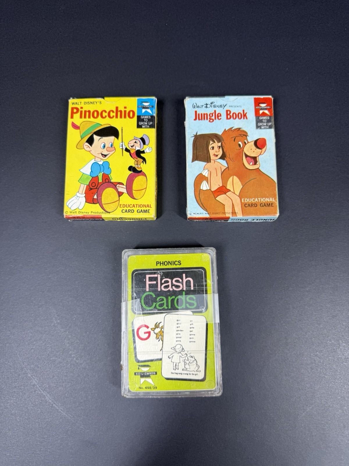 Vintage Walt Disney's Pinocchio Jungle Book & Phonics Flashcard Educational Card Vintage Walt Disney's Pinocchio Jungle Book & Phonics Flashcard Educational Card
