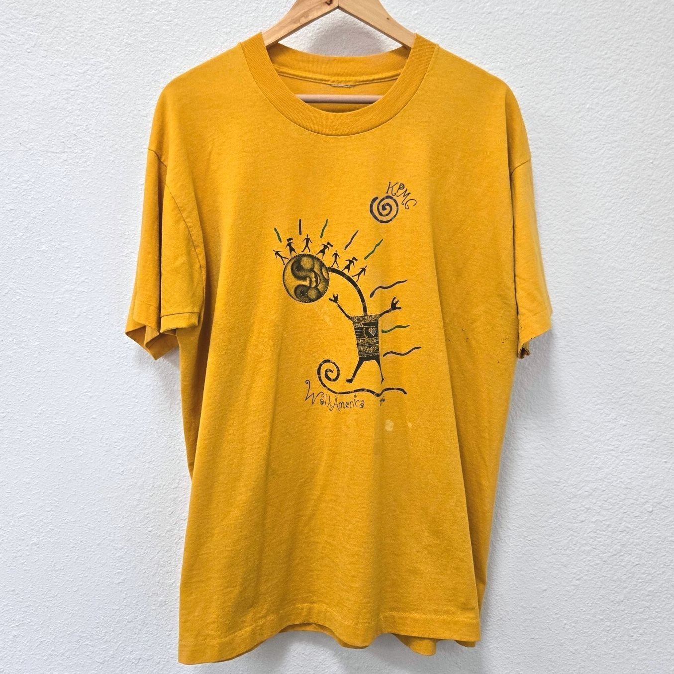 Vintage 1996 March of Dimes WalkAmerica KPMG T-Shirt Mustard Yellow 90s