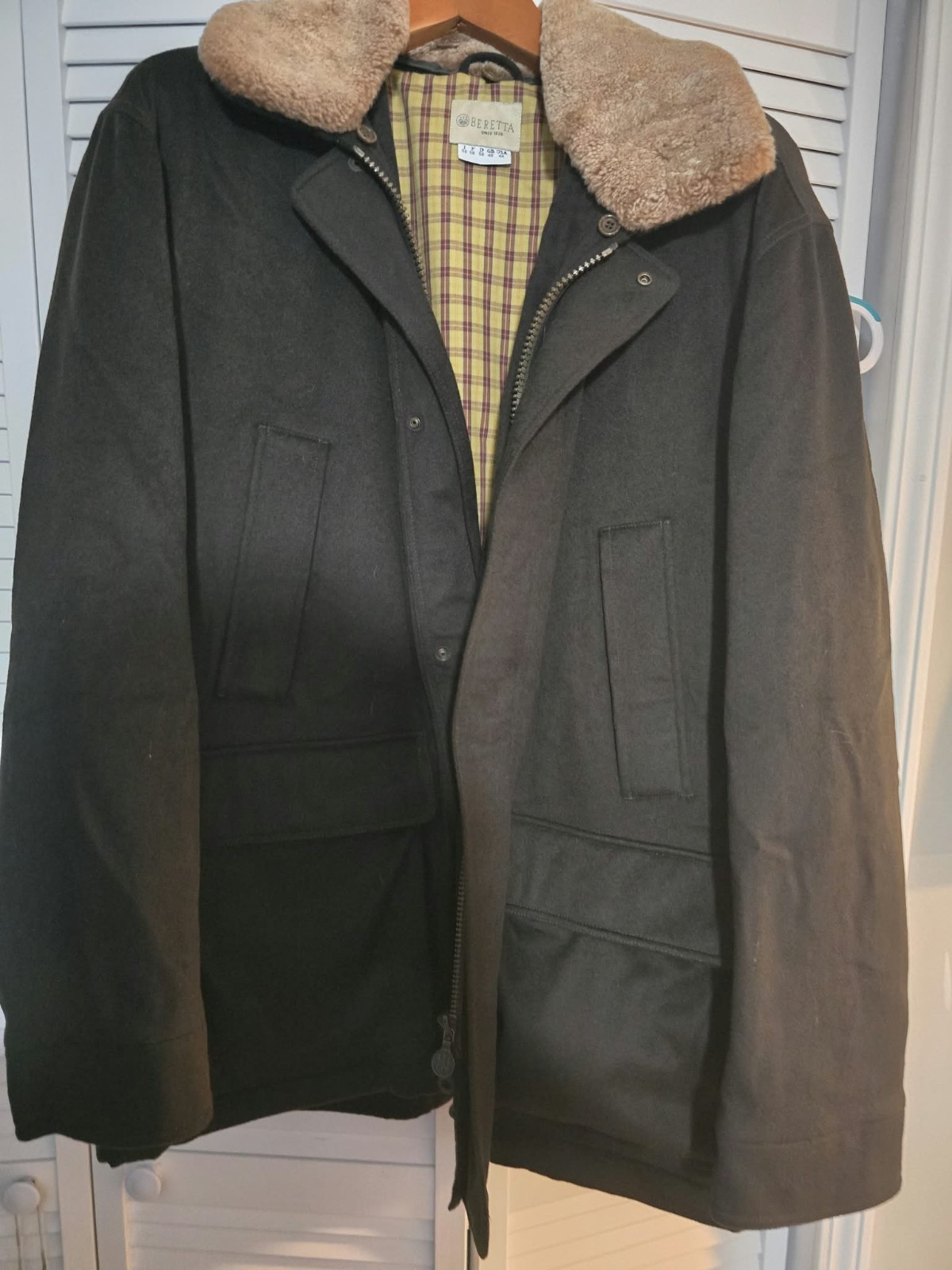 Vtg Beretta Loro Piana Cashmere Coat Storm System Jacket Shearling Collar XL