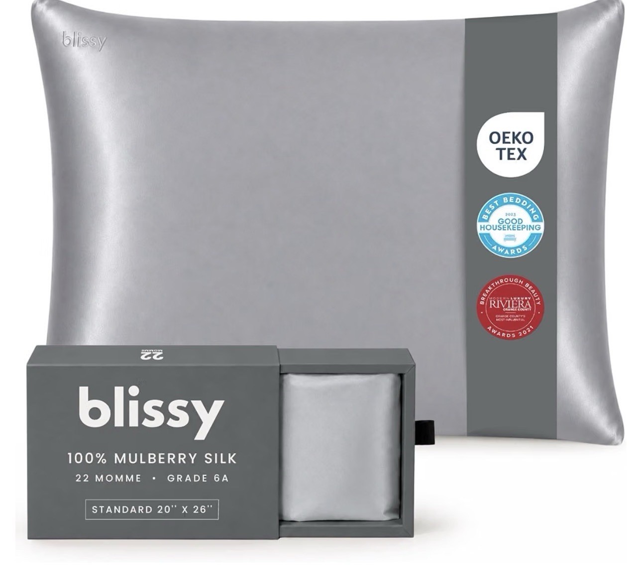Blissy Silk Pillowcase 100% Pure Mulberry Silk - 22 Momme Grade Silver Standard Blissy Silk Pillowcase 100% Pure Mulberry Silk - 22 Momme Grade Silver Standard