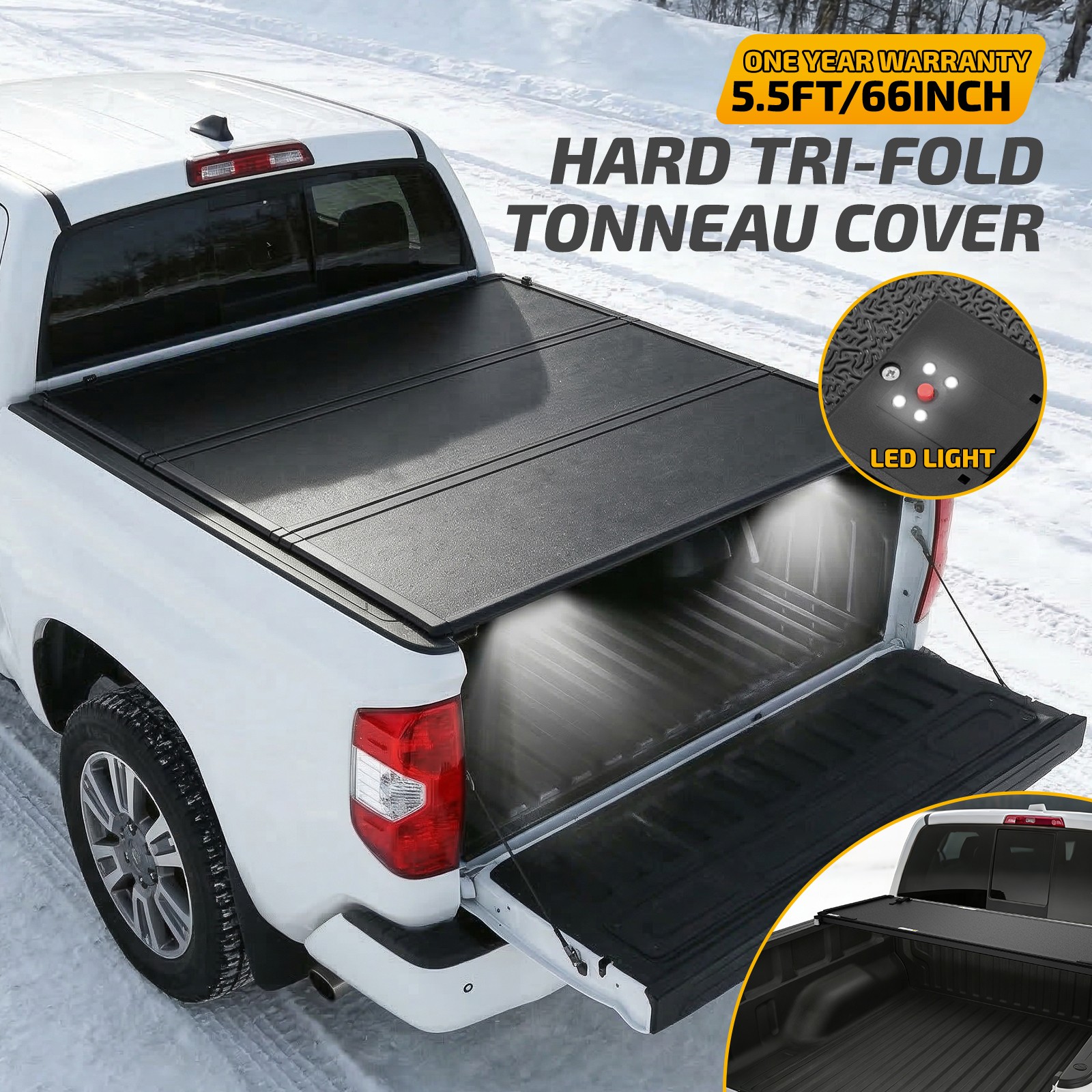 5.5FT Truck Bed Tonneau Cover For 2014-2026 Toyota Tundra Hard Tri-Fold Secure