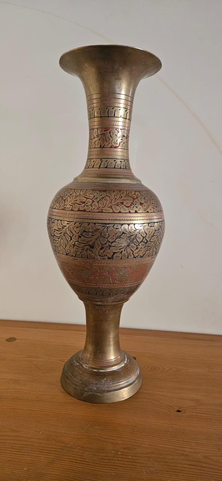Vintage Hand Engraved Brass Vase Floral Etched Indian Style Decorative Table Top Vintage Hand Engraved Brass Vase Floral Etched Indian Style Decorative Table Top
