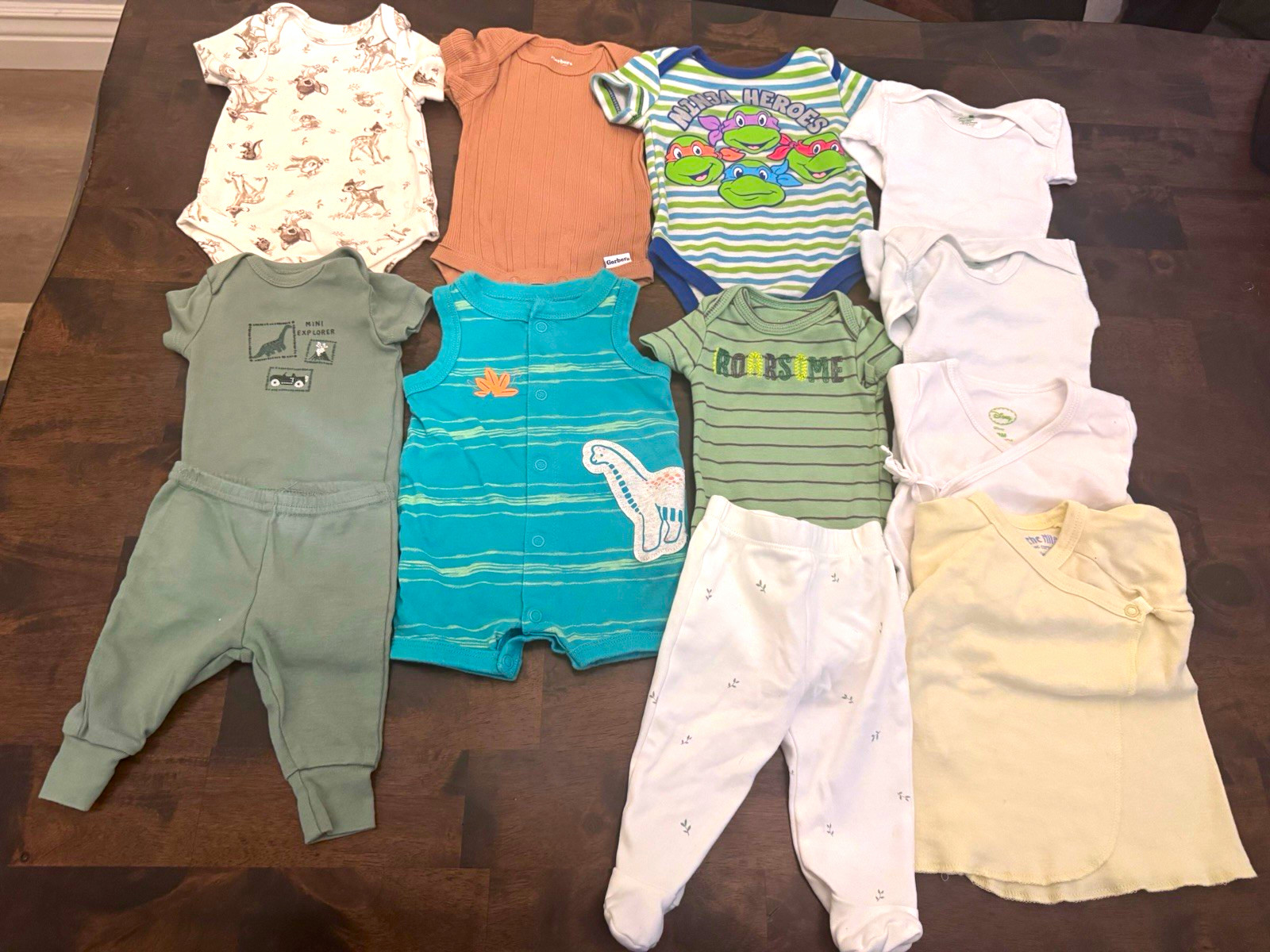 Carter\'s Disney Baby Gerber TMNT Newborn Organic Cotton Bodysuits Lot 11 pc 
