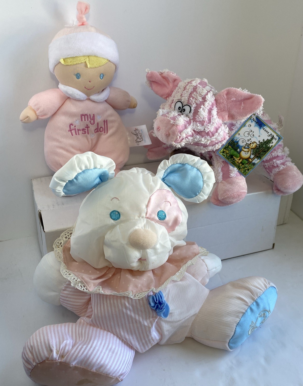 Pink Plush Trio Lot Ganz My First Doll FP Puffalump Mouse Orleans Chenille Pig