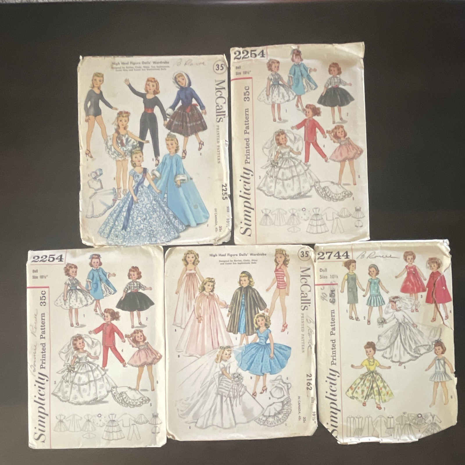 Vintage 1957-58 High Heal 10 1/2 “ Figure Doll Sewing Patterns. Lot of 5. Vintage 1957-58 High Heal 10 1/2 “ Figure Doll Sewing Patterns. Lot of 5.