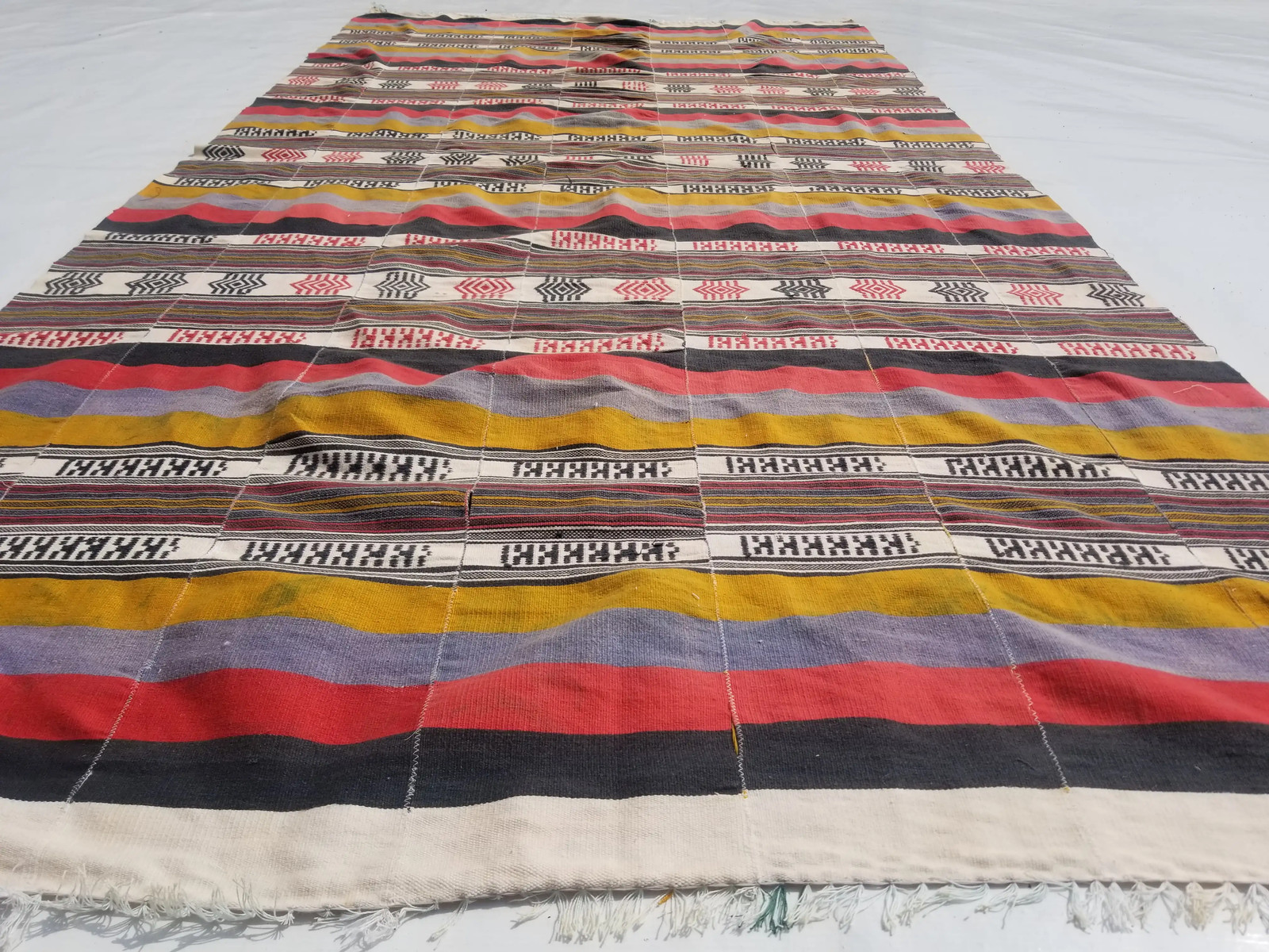 Vintage Traditional Handmade African Wool Multi Kilim 8.0x4.2ft